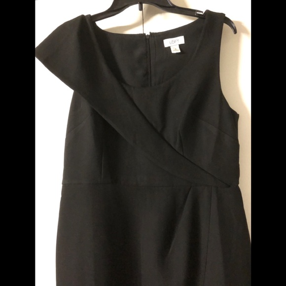 Ann Taylor Loft Dress Sz 8 Ruffle Neck Black Pencil Straight - Picture 2 of 11
